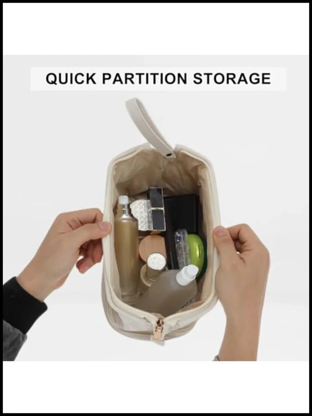 Double Layer Waterproof PU Leather Travel Makeup Bag with Brush Storage